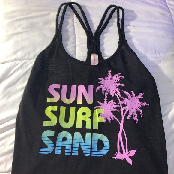 Black Palm Tree Spaghetti Strap Tank Top - Like New - Picture 2 of 5